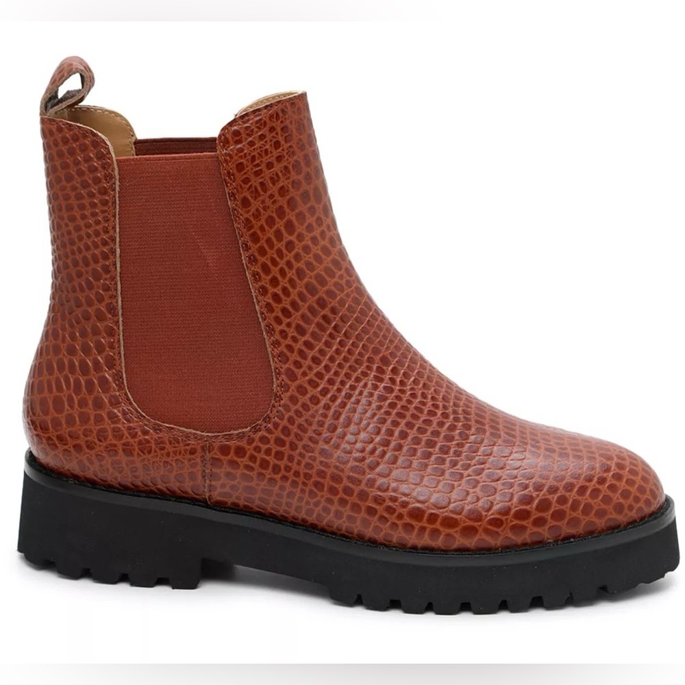 NEW ANDRE ASSOUS Women's Peggy Leather Ankle Boot in Cognac Snakeskin Size 7